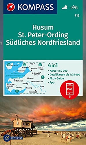 KOMPASS Wanderkarte 712 Husum, St. Peter-Ording, Südliches Nordfriesland 1:50.000: 4in1 Wanderkarte mit Aktiv Guide und Detailkarten inklusive Karte ... Verwendung in der KOMPASS-App. Fahrradfahren.
