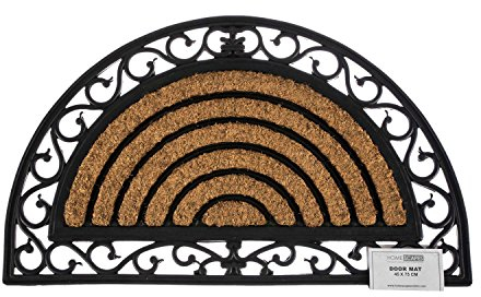 Homescapes Halbrunde Schmutzfangmatte Fußmatte 45 x 75 cm (Breite x Länge) Türmatte aus Kokosfaser mit Ornament Rahmen aus Gummi strapazierfähiger Fußabtreter