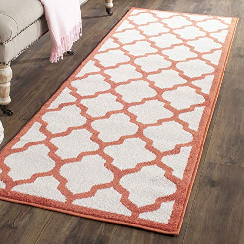 SAFAVIEH Amherst Collection Runner Rug - 2'3 x 7', Beige & Orange, Moroccan Trellis Design, Non-Shedding & Easy Care, Ideal for High Traffic Areas in Living Room, Bedroom (AMT420F)