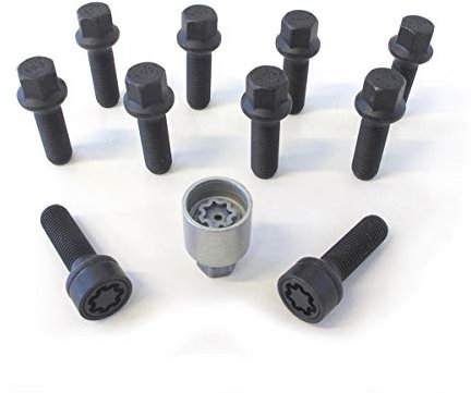 H&R Set Bulloni Ruota sferici R14 M14x1.50 - Lunghezza 45mm - Nero - 10 Pezzi - incl. Bulloni Antifurto