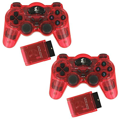 ZedLabz wireless RF double shock vibration gamepad controller for Sony Playstation 2 PS2 - Twin pack - Red