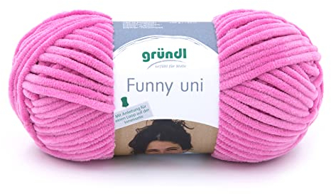 Gründl Wolle Funny Uni - weiche Chenille Wolle zum Häkeln - Kuschelig und hautfreundlich - 100% Polyester - 1 Knäuel 100 g / 120 m - Nadelstärke 5-6 - Fuchsia