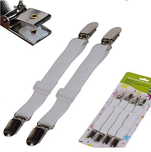 Sfoothome Adjustable Bed Sheet Fasteners Suspenders, White, Set of 8 (2) (white, 2)
