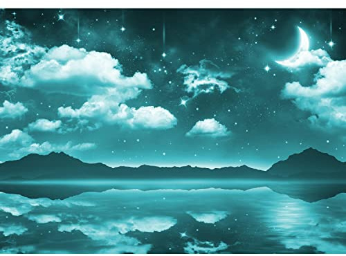 Runa Art Fototapete Meer Nacht Mond 352 x 250 cm Vlies Tapeten XXL Moderne Wandtapete Wohnzimmer Schlafzimmer Türkis 9352011b