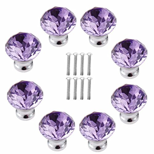 FBSHOP(TM) 30MM 8pcs Purple Crystal Acrylic Glass Diamond Cut Door Knob Cupboard Drawer Pull Handle/Great for Cupboard, Kitchen and Bathroom Cabinets, Shutters,Wardrobe