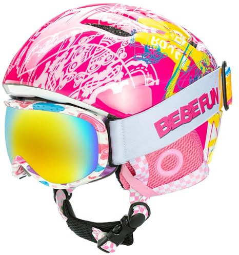 BeBeFun Toddler and Kids Ski Helmet Snowboarding Helmet with Goggles for Snow Activity Ultra Lightweight Comfort and Warmth Small Size ASTM & CE Certified Suggest 2-6years