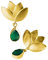 Ohrringe aus vergoldetem Messing, Lotusblüte, 18 Karat vergoldet, mit Naturstein Onyx, Grün, für Damen, Designer-Ohrringe in Gold- und Grüntönen, Ohrringe für Damen, Goldfarben, Grüner Onyx