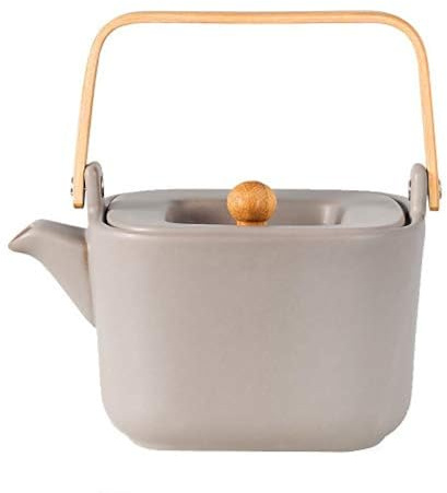 HUSLA 73973 HYGGE Ceramic Teapot, Large 1 liter, Wooden handle, Tea Maker with Strainer
