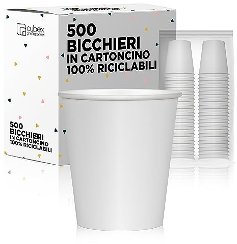 cubex professional 500 Bicchieri in cartoncino da 360 ML Bianchi, per Caffè, Acqua, Bevande Calde e Fredde, 100% Riciclabili