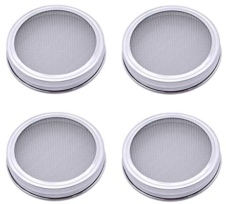 Cabilock Sprossen Deckel Edelstahl Keim Deckel Sieb Sprouting Jar Lid für Einmachgläser Weithals Gläser für Zuhause Küche Samenkeimung Sprossensamen Alfalfa Herstellung 4 Stück Silber