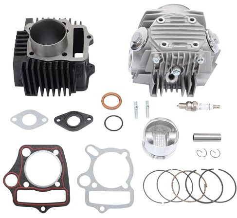 WOOSTAR 52.4mm Cylindre à Gros Alésage et La Tête 66mm Assemblage de Vannes avec Kit de Segments de Piston Remplacement pour 4 Temps 110cc Chinois Taotao Coolster Moteur ATV Go Kart Dirt Bike