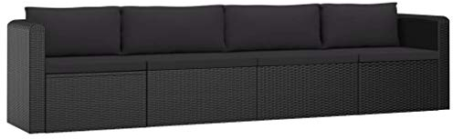 Tidyard 4-TLG. Gartensofa Garten Sofagarnitur mit Auflagen Sonnenliege Sitzgruppe Sofa Lounge Garnitur Gartenmöbel Hocker Gartenset Gartenmöbel Gartenliege Relaxliege Liege Poly Rattan Schwarz