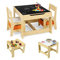 GIANTEX 3 TLG. Kindersitzgruppe, Kindertisch mit 2 Stühlen, Kinderschreibtisch mit Schubladen, Kindertischgruppe Holz, Kinder Maltisch mit Tafel, Sitzgruppe für Kinderzimmer, Kindergarten