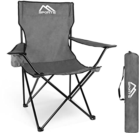 MSPORTS Campingstuhl Premium inkl. Tragetasche in Grau Anglerstuhl Faltstuhl Klappstuhl mit Armlehne und Getränkehalter praktisch robust leicht