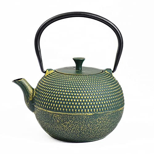 Teekanne Gusseisen Tèbié Grain Grün/Gold 0,8 Liter mit Edelstahl Sieb japanischer Stil handarbeit