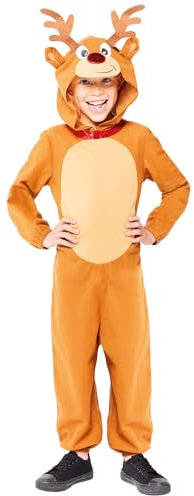 Amscan - Kinderkostüm Rentier Overall, Weihnachten, Jumpsuit, Onesie, Weihnachtskostüm