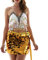 Sttiafay Bauchtanz Hüftrock über dem Knie Pailletten Meerjungfrau Hüftschal Wrap Rave Karneval Kostüm für Damen, gold, Einheitsgröße