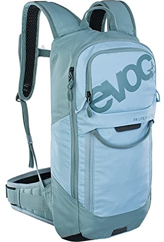 EVOC FR LITE RACE 10 Protektor-Rucksack ideal für Enduro-Rennen, Backpack (Fahrradrucksack mit LITESHIELD BACK Rückenprotektor, LITESHIELD SYSTEM AIR, Werkzeugfach, Größe: S), Kopenblau/Schiefer