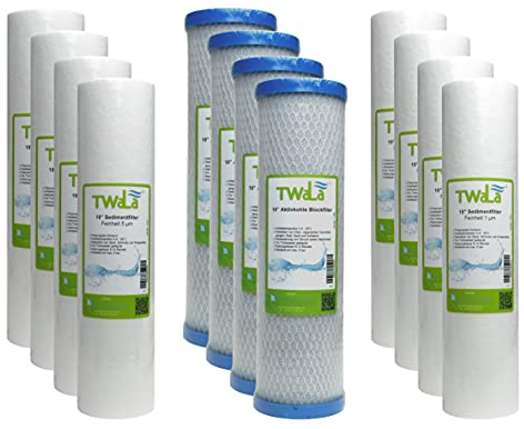 2 Jahre Set 12-teilig TWaLa 10 Zoll Ersatzfilter Umkehrosmose Anlage RO Polypropylen Sediment Vorfilter Grobfilter Aktivkohleblock Trinkwasser Filter Wasserfilter zur Wasseraufbereitung