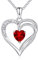 AM ANNIS MUNN 925 Sterling Silber Kette Herz Halskette Damen Geburtsstein Halskette für Frauen Doppelherz Kette Silber Schmuck Damen Geschenke für Frauen Mama Freundin (01-Granat)