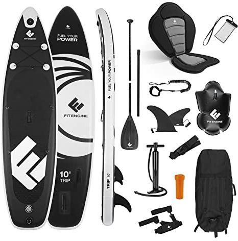 FitEngine SUP Allrounder 10' - 305 cm | Umfangreiches Stand-up-Paddle-Board Set inkl. Drybag, Handyhülle und Co. | Drop-Stitch Qualität von der Deutschen SUP Marke