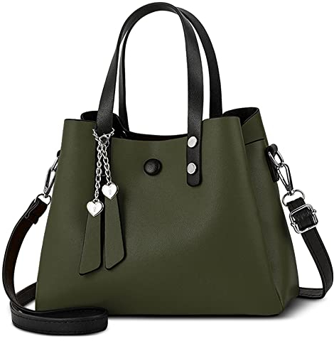 DORRISO Damen Handtasche Mode Ornamente Umhängetasche Abnehmbarem Schulterriemen Reisen Casual Elegantes Top Griff Design Tasche für FrauenGrün