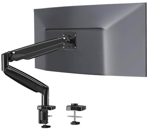 MOUNTUP Ultrawide Single Monitor Arm for Max 35 Inch Screen, Heavy Duty Monitor Desk Mount Support 6.6-26.5lbs, Gas Spring Computer Monitor Stand Holder, VESA Bracket with Clamp/Grommet Base, Black