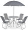 Festnight Conjunto de Muebles para Jardín con 4 Sillas 1 Mesa de Comedor Redonda y Sombrilla Paraso,Texteline y Acero,Gris
