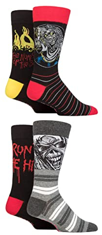 SockShop Exclusive Heavy Metal Men's and Ladies' Iron Maiden Gift Boxed Cotton Socks Pack of 4 Assorted Designs Available in Sizes 4-8 6-11 and 12-14 | Fun Gifts Number of the Beast 6-11