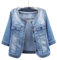 MEIZHAUNG Women'S Denim Jacket - Casual Coat Short Jeans Jacket For Women， Blue Roundneck Three Quarter Sleeve Denim Jacket ，Large Size With Pockets Washed Denim Top,Blue,S