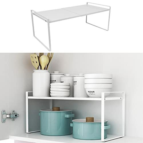 MINGYI Étagères Télescopique sous Évier, Rangement sous Évier, Longueur Réglable (36-60) cm, Étagère Rangement pour Cuisine, Bureau, Salle de Bain, Blanc (36-60)×21×18 cm