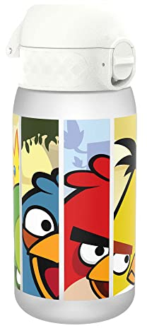 ION8 Botella de Agua para Niños, 350ml, a Prueba de Fugas, Fácil de Abrir, Cerradura Segura, Apta para Lavavajillas, Sin BPA, Asa de Transporte, Fácil de Limpiar, Neutro en Carbono, Diseño Angry Birds
