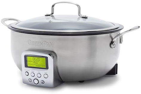 GreenPan Elite 6QT Electric Skillet, Sear Saute Stir-Fry Cook Rice, Healthy Ceramic Nonstick, Dishwasher Safe Parts, Easy-to-use LED Display, PFOA and PFA Free, Smart Pot, Stainless Steel