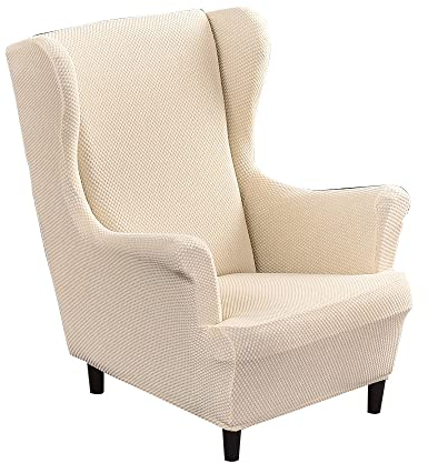 Highdi Kinder Jacquard Ohrensessel Überzug, Sessel-Überwürfe Ohrensessel Schonbezüge Bezug Sesselhusse Elastisch Stretch Tiger Stuhlbezug mit Armlehne Hohe Rückenlehne Universal (Beige)