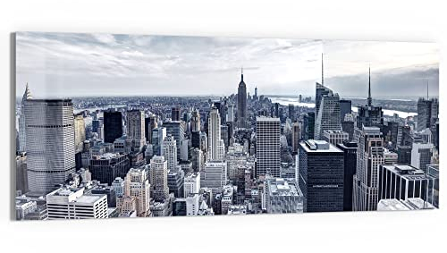 DEQORI Glasbild Acrylglas | Motiv Blaue Skyline New York | horizontal einteilig 125x50 cm | schöne Dekoration | Wandbild für Wohnzimmer, Schlafzimmer, Flur & Küche | moderne Wanddeko