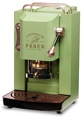 FABER COFFEE MACHINES | Modello Pro Deluxe | Macchina caffe a cialde ese 44mm | finiture Rame | Pressacialda in ottone (Acid Green)