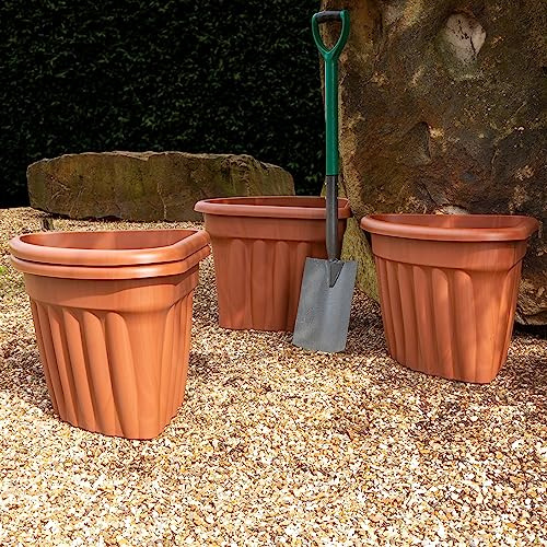 Wham Vista 4 x 49cm Corner Plastic Garden Planters | 100% Recycled Plastic | Weather Resistant & Lightweight | Indoor & Outdoor Use | Drainage in UK - Terracotta