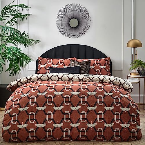 furn. Avalon Bettbezug-Set, wendbar, geometrisch, Art-Deco-Bettwäsche, Rot – Einzelbett