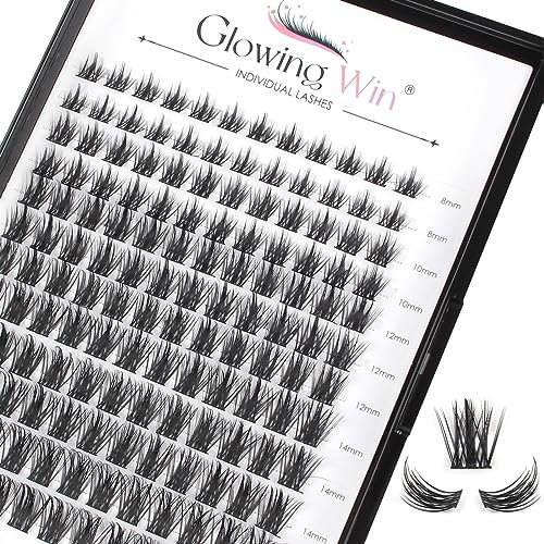Glowing Win Faux Cils Individuel Naturel Extension Cils Extension de Cils Professionnel Cluster Lashes Individual Eyelashes Manga Mix8-16mm 144 Grappes DIY Cils Individuels