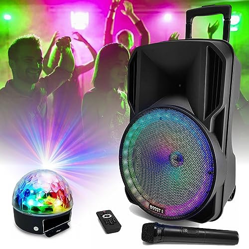 Générique Enceinte Karaoke USB Bluetooth Autonome BOOST-12RGB-700 sur Batterie avec Micro sans Fil - Jeu Lumière Astro Rotatif LED RGB