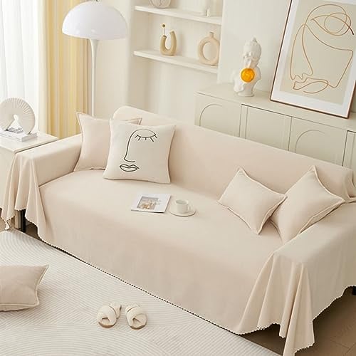 Daesar Sofabezug Universal 180x180CM, Couchbezug Eckcouch 1 Sitzer Beige Überwurf Sofa Katzenschutz Couch Überzug rutschfest