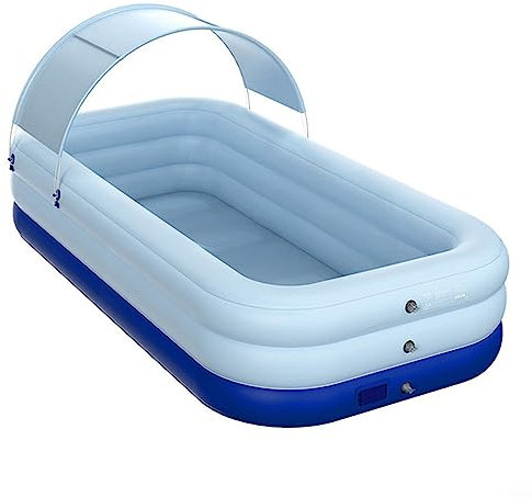 Piscine gonflable pliable autoportante en PVC avec auvent amovible, piscine à gonflage automatique pour la famille et les amis, pour intérieur et extérieur, bleu, 2,6 m