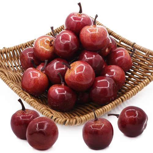 Tuxiaobu Künstliche Gefälschte Früchte Mini Äpfel Aesthetic Deko Obst, Realistische Kunst Früchte Faux Äpfel Zuhause Küche Dekor Tischdekoration Party Dekorationen, 30 Stück Rot Äpfel