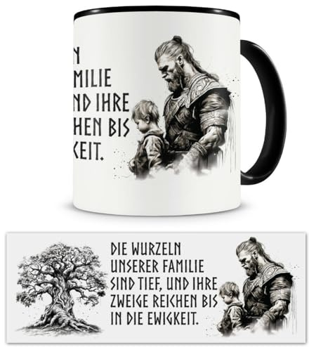 Samunshi® Wikinger Tasse mit Spruch Familien Wurzeln Yggdrasil Geschenk für Germanen Nordmänner und Wikinger Fans Kaffeetasse Lustige Tassen zum Ge