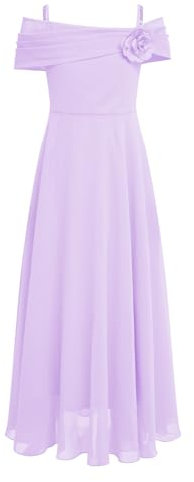 IEFIEL Enfant Robe Princesse Soirée Mariage Cérémonie Fille Bretelle Robe de Demoiselle d'honneur Fleur Hors Epaules Dénudées Corsage Taille Haute Z Fleur Violet 12 Ans