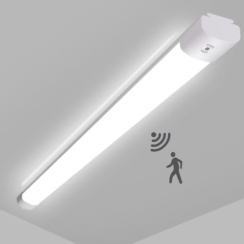 LEOEU Feuchtraumleuchte LED mit Bewegungsmelder 90CM, 30W 3300LM LED Röhre, IP65 Wasserdicht Kellerleuchte, Deckenlampe mit Bewegungsmelder für Büro Flur Treppe Garage Abstellraum, 4000K