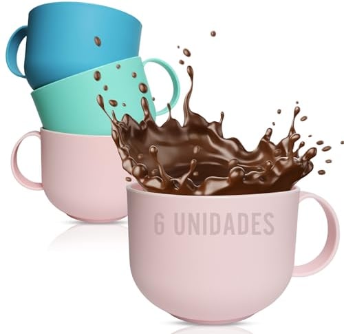 Mypicompany. Set de 6 Tazas Desayuno Grandes de Plástico -Libre de BPA-. Tazas Grandes Desayuno xxl de 600ml en Colores Pastel. (6, PASTEL)