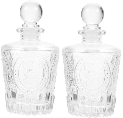 OUNONA 2x 50ml Carved Glass Aromatherapy Bottle Empty Refillable Perfume Jar for Essential Oils 2pcs Set