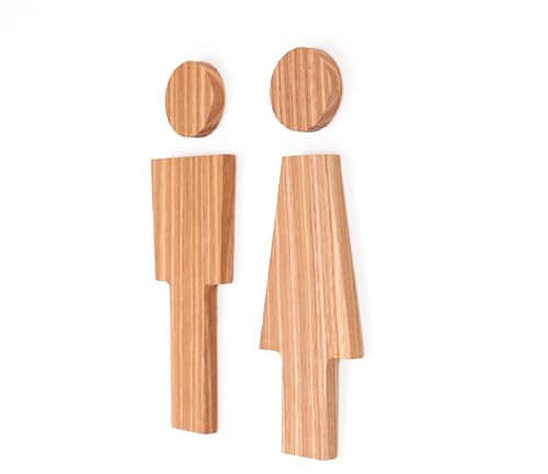 Letrero adhesivo de madera beige claro para WC, para hombres y mujeres, para baño, puerta de baño, señal de inodoro, para el hogar, armario de agua