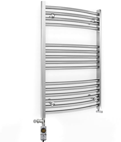 700mm Wide Curved Chrome Electric Dual Fuel Bathroom Towel Rail Radiator Heater With AF Thermostatic Electric Dual Fuel Element UK (700 x 800 mm)